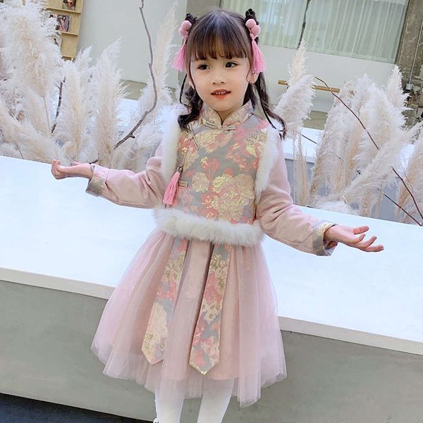 

chine qipao 2020 girls' winter hanfu new year drs 4klc, Red;yellow