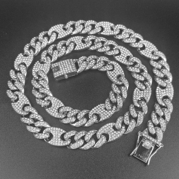 

luxury men hip hop cuban chain necklace male coffee bean shape cuban chain iced out bling necklaces hiphop jewelry for birthday gifts fashio, Golden;silver