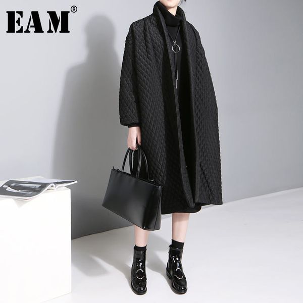 

eam] 2020 new large size temperament solid color long-sleeved long paragraph cotton jacket female wth 1014, Black