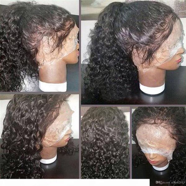 

360 lace frontal wig 250% density pre-plucked hairline 360 lace front human hair wig curly hair wig for black women 12inches, Black;brown