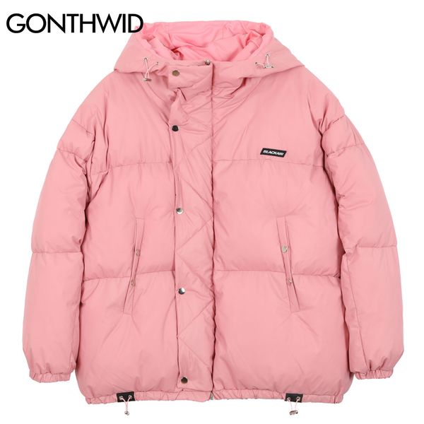 

winter cotton padded puffer hooded jackets streetwear hip hop casual loose thick warm zipper coat harajuku outwear kg-182, Black