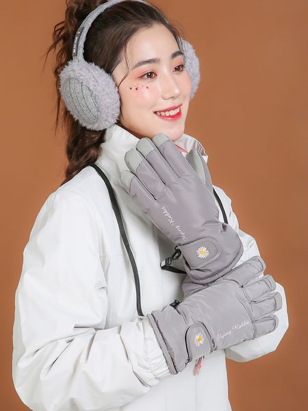 

sweet little daisy korean version outdoor cold travel warm plush thickened student ski gloves lady winter, Blue;gray