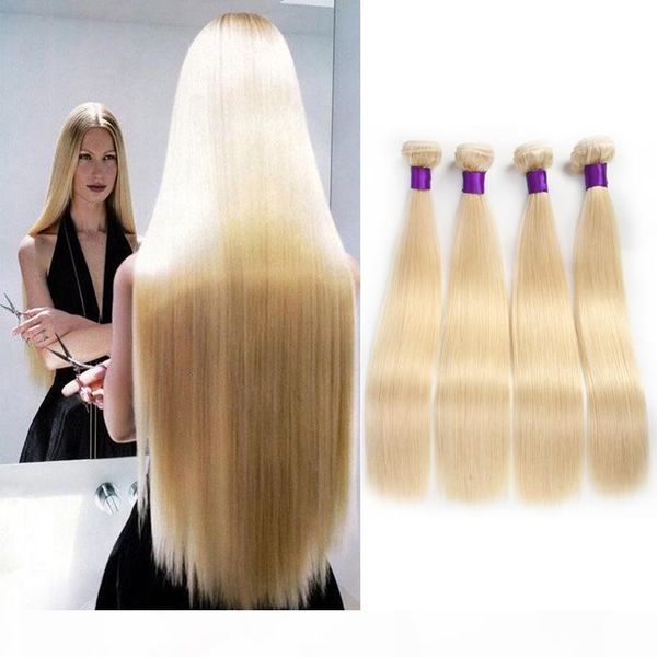 

brazilian straight hair weaves double wefts 100g pc 613 russian blonde color 100% human remy hair extensions, Black