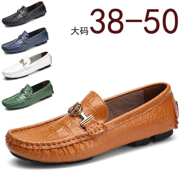 

big size men slip on boat shoes genuine leather men slip on loafer cowskin man hollow shoes cowhide man casual driver flats 338, Black