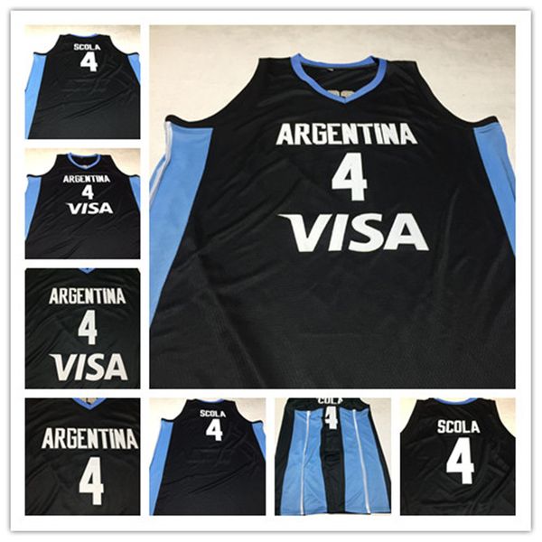 

custom mens vintage luis scola #4 team basketball jerseys black s-4xl, Black;red