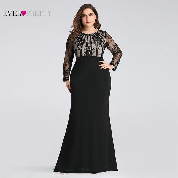 

plus size evening dresses long ever pretty elegant mermaid lace full sleeve o-neck robe de soiree new wedding guest gowns 201113, White;black
