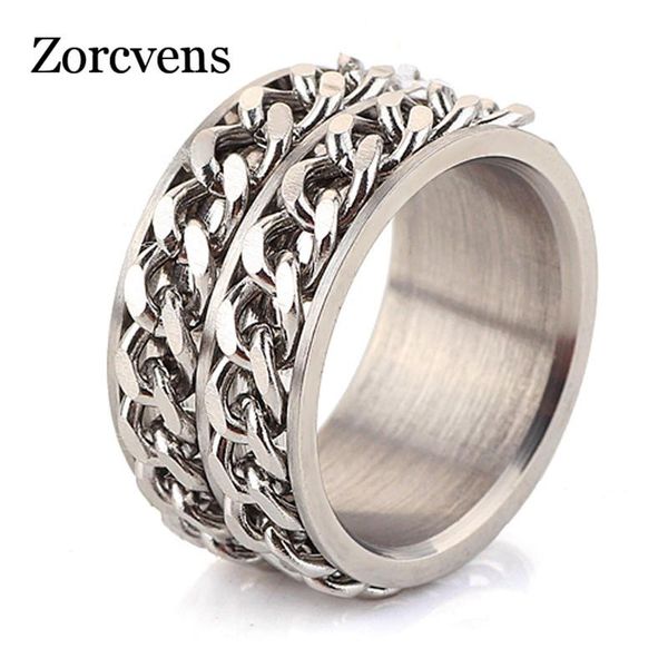 

cluster rings zorcvens men's jewelry fashion stainless steel chain spinner for man and women, Golden;silver