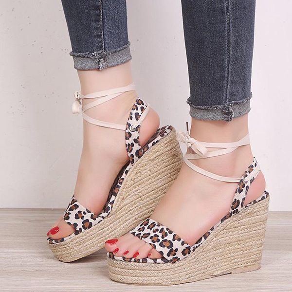 

women leopard 2020 summer sandals straps shoes woman comfortbale ladies gladiatoe wedges female ankle footwear plus size1, Black