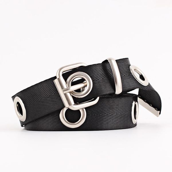 

olome fashion student girl canvas waist belts red black ring silver buckle bright eyelet belt woman punk dresses jeans belt, Black;brown