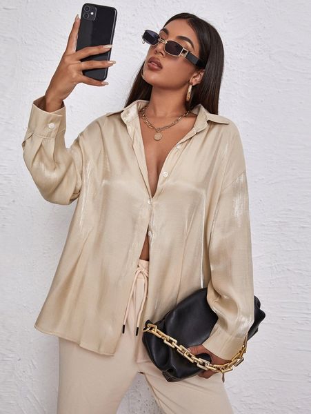 

button front drop shoulder oversize blouse g11r#, White