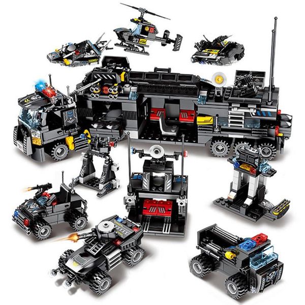 

695pcs toy swat city police helicopter team truck ship car building blocks bricks kits gifts sets toys for children qylmcg mywjqq