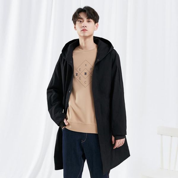 

metersbonwe men spring casual long jacket trench coats men fashion hooded solid warm windbreaker pocket trench jacket1, Black;brown