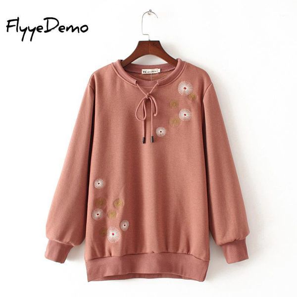 

plus size xl - 4xl autumn warm long sleeve floral embroidery women big size pullovers hoodies fleece sweatshirt oversized hoodie1, Black