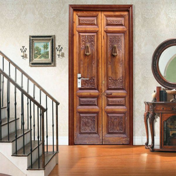 

amj magic set creative environmental protection 3d simulation wooden door renovation self adhive bedroom wall sticker