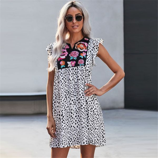 

2021 new summer new sleeveless style polka dot knee loose length plus casual size dress feminine fze7, Black;gray