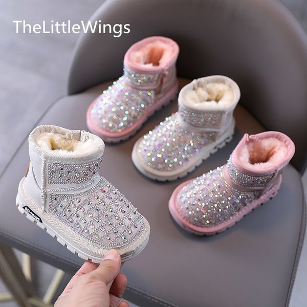 

winter 2020 new children's plush warm girl snow boots princess rhinestone antiskid cotton shoes 1-3-6 years old, Black;red