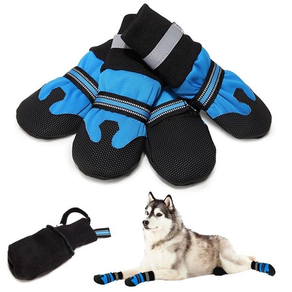 4 pezzi scarpe calde per cani di grossa taglia stivali invernali riflettenti impermeabili per cani calza antiscivolo per cani di taglia media all'interno e all'esterno S/M/L/XL 201028