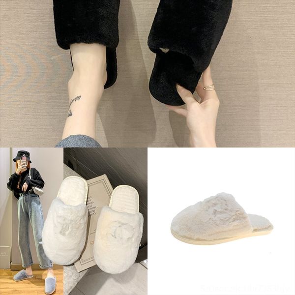 

ojloe children's fur slipper plush slippers summer slippers cute plush sandals fur antiskid sandals, Black