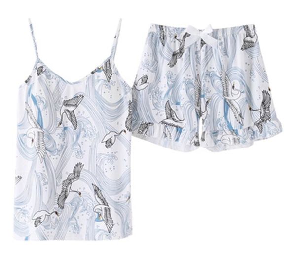 

pajamas with breast pad women's summer cotton suspender shorts two piece suit summer thin sweet fresh lovely home99, Black;red