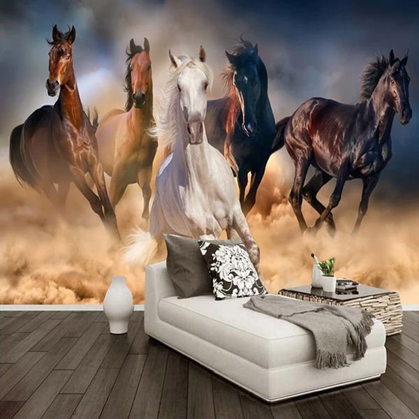 Stereo ordinazione murale 3D Wallpaper Horse Animal Wall Pittura Soggiorno Studio Classic Home Decor Affresco Papel De Parede 3D Sala