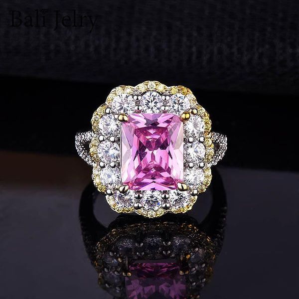 

cluster rings balijelry fashion silver ring 925 jewelry accessories rectangle pink zircon gemstone open for wedding engagement party, Golden;silver