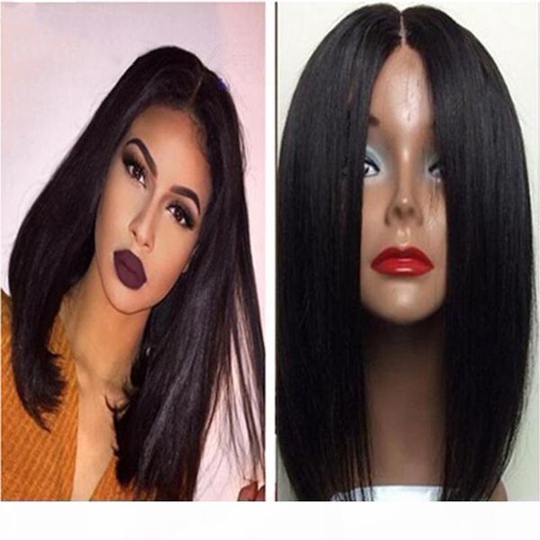 

bob lace front wigs silky straight brazilian human hair pre plucked natural hairline full lace human hair wigs, Black;brown