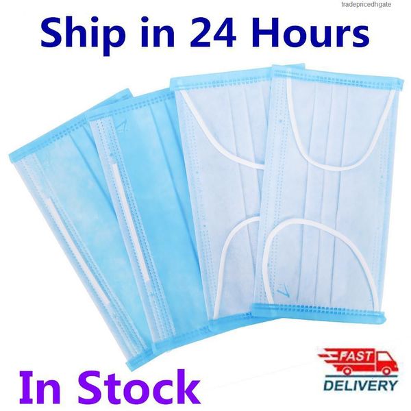 

ply disposable mask face 3 mouth layers blue cover masks earloop non-woven fabric 24h ship dhl shipping in stock