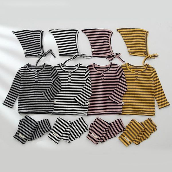 

3pcs autumn baby boys girls clothes set striped long sleeve kids casual high waist pants suit toddler home clothing set 201127, White