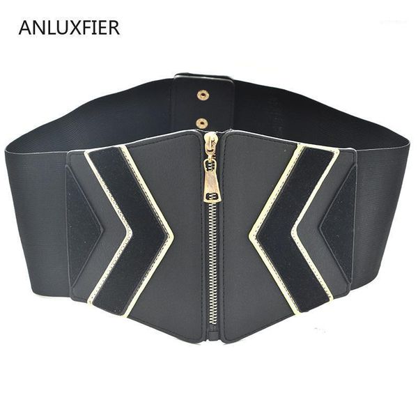 

belts h9862 women wide waist belt fashion zipper elastic seal accessories female simple casual vintage waistband1, Black;brown