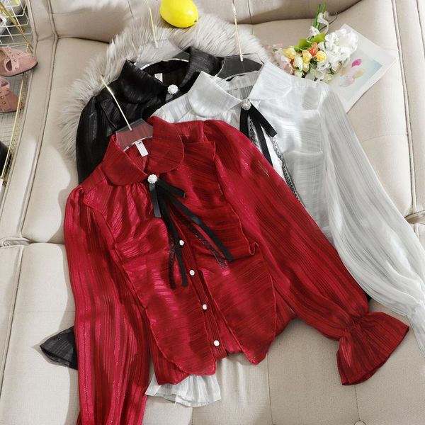 

2021 delivery fast printing long-sleeved short version beautiful girl good quality elastic women's shirt new design blouse, White
