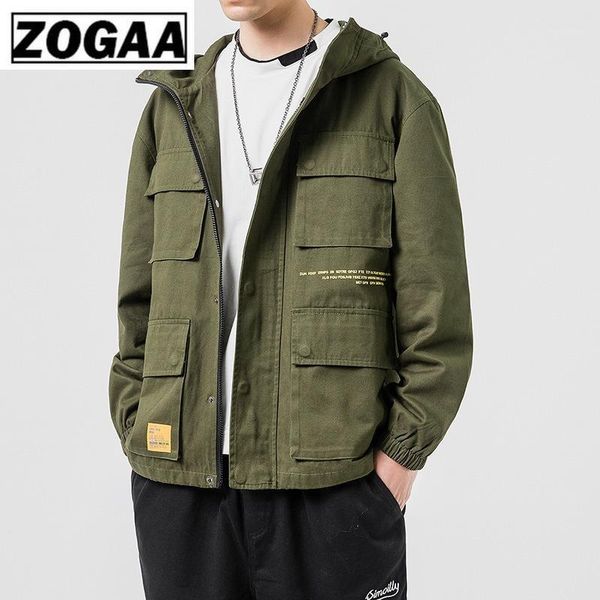 

zogaa 2019 new men's streetwear jacket solid cotton outwear men's fashion hip hop hooded jacket multi pockets loose male1, Black;brown