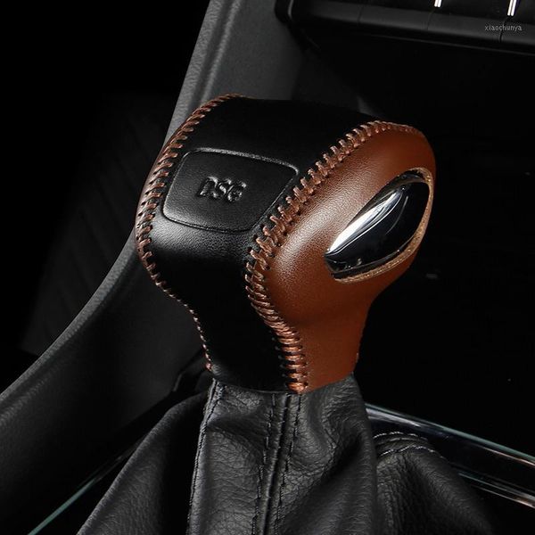 

genuine leather car gear shift knob collar hand sewing cover for kodiaq styling accessories1