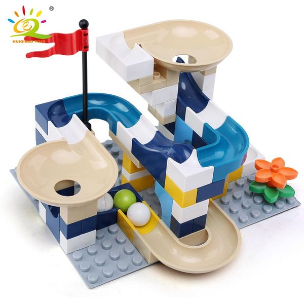 

huiqibao 80pcs funnel slide marble race run big size building blocks compatible duploed assembly large bricks toys for children sqcnvj