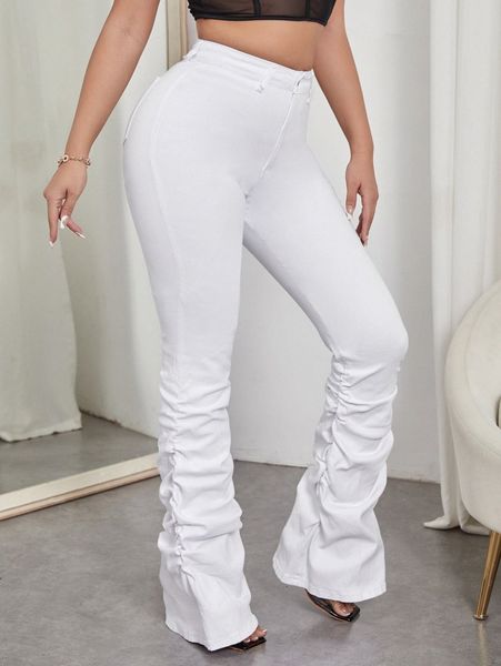 

sxy high waist ruched flare leg jeans g3mm#, Blue