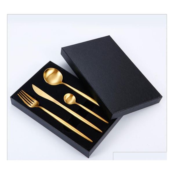 

portugal western tableware 304 stainless steel cutlery set knife fork spoon tea spoon flatware sets dinner cutleries with gift box