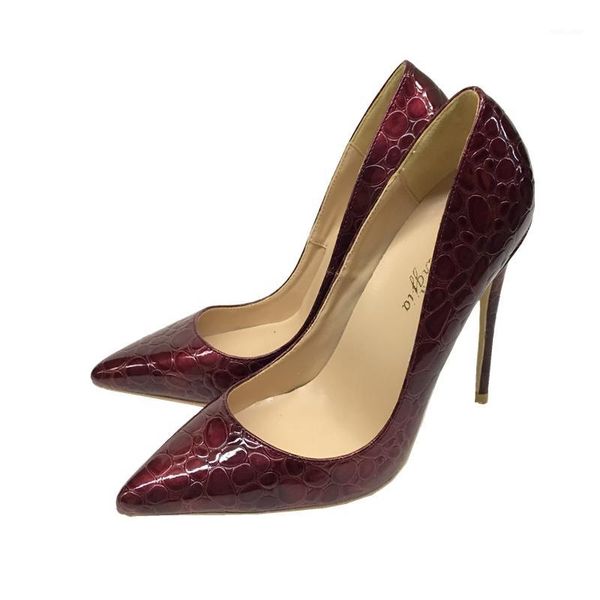 Lady Party Shoes 2020 New Spring Patent Coather Wine Crocodile Red Skin Saltos altos 8cm 10cm 12cm Sexy pontiagudo SHOULLA1