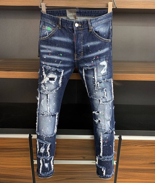 

2021 new brand of fashionable european and american mens casual jeans highgrade washing pure hand grinding quality optimization la97170, Blue