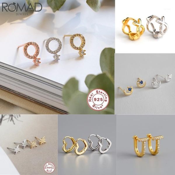 

romad 925 sterling silver hoop earring moon circle round huggie hoop earrings for women ear ring ear bone buckle1, Golden;silver