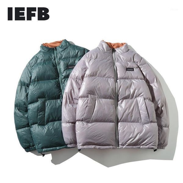 

iefb korean streewear fashion stand collar parkas for mam new autumn winter 2020 cotton padded jacket zipper men's clothing 43391, Black