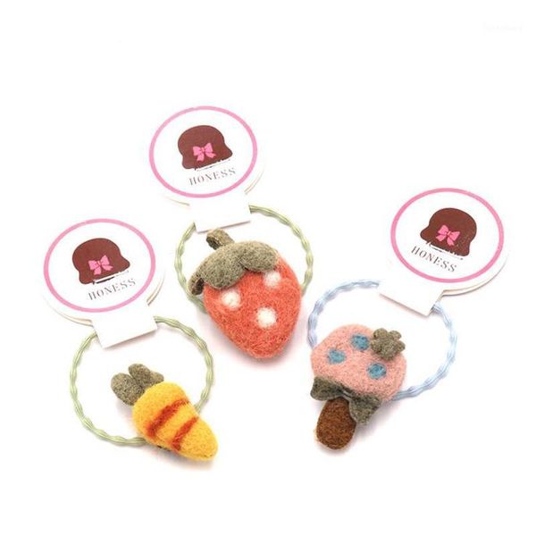 

new children elastic hair bands girls felt animal fruit rubber bands cute strawberry headbands cartoon hair accessories1, Slivery;white
