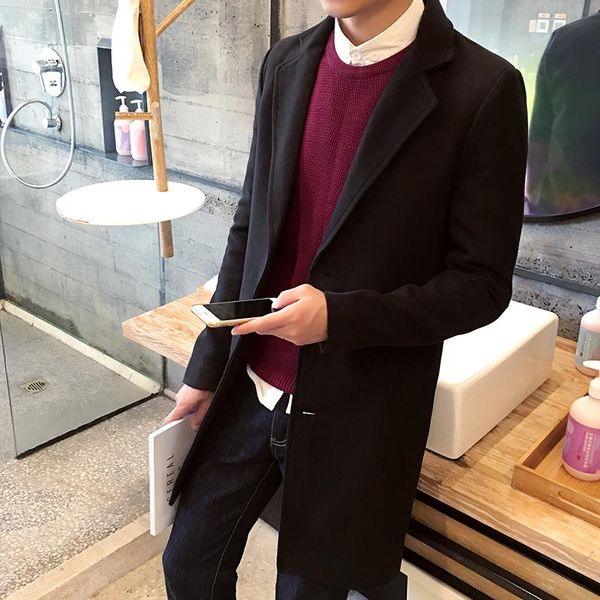 

men's trench coats tg6107 wholesale 2021 paragraph dust coat grows in the plus-size woollen overcoat woolen cloth, Tan;black