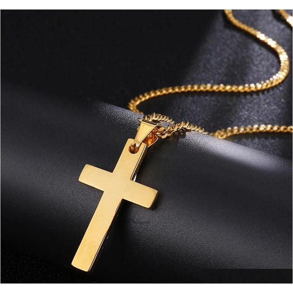 

sell man pendant necklace hip hop gold silver cross pendant jewelry mens necklace with iced out bead chains stainless steel jew leczw