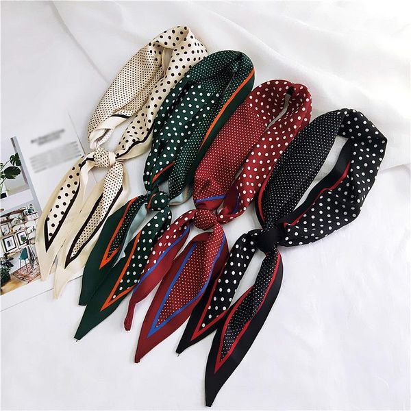 

scarves diy handle bag ribbons skinny hair neck small scarf head polka dot spell color rhombus narrow long tie band, Blue;gray
