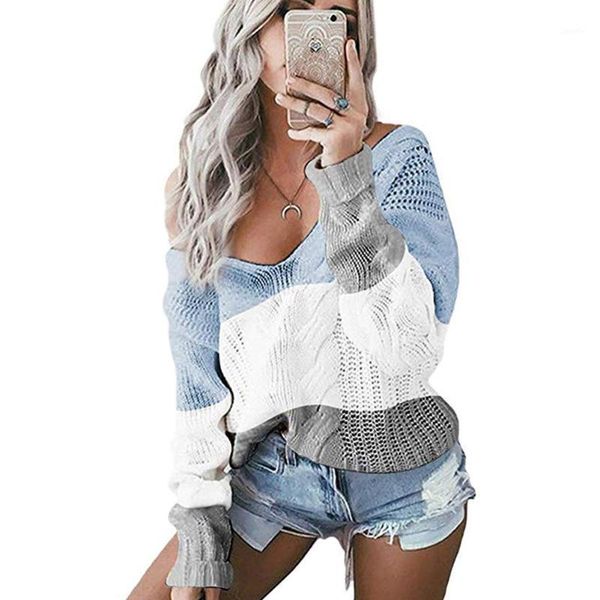 

warm hit color long sleeve casual autumn winter streetwear loose daily v neck cotton blend party women knitted jumper1, White;black
