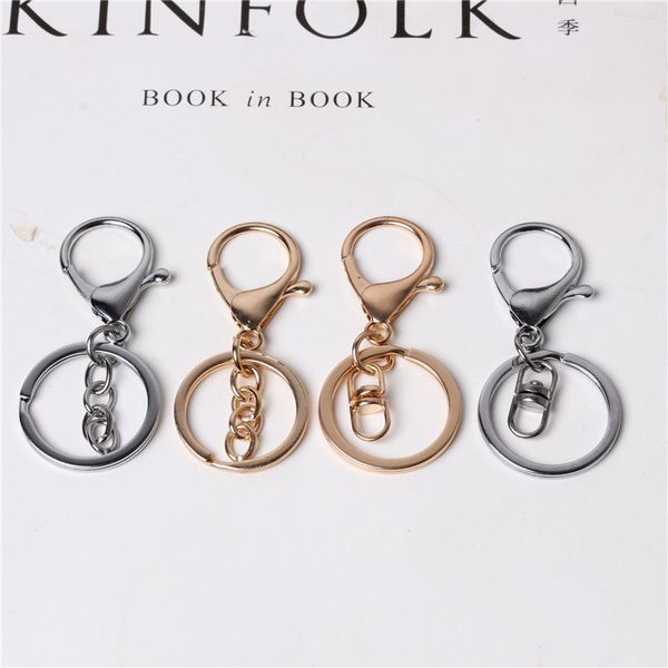 

simple 30mm key ring & key chain two color rhodium plated lobster clasp round split bag key holde, Slivery;golden