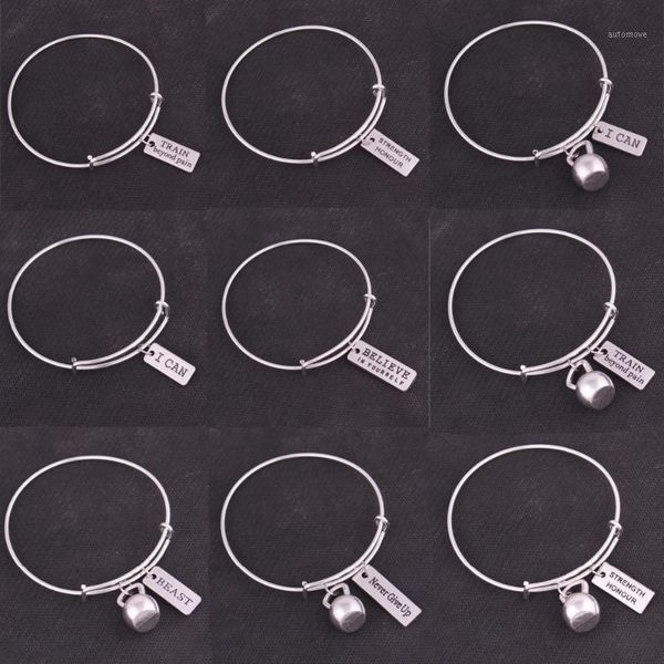 

5pcs fitness kettle bell train beyond pain strength honour i can believe in yourself gym bodybuilding charm adjustable bangles1, Black