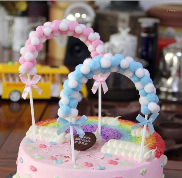 

1pcs pink blue soft pompom cloud er baby shower birthday diy cake flags decoration party supplies1