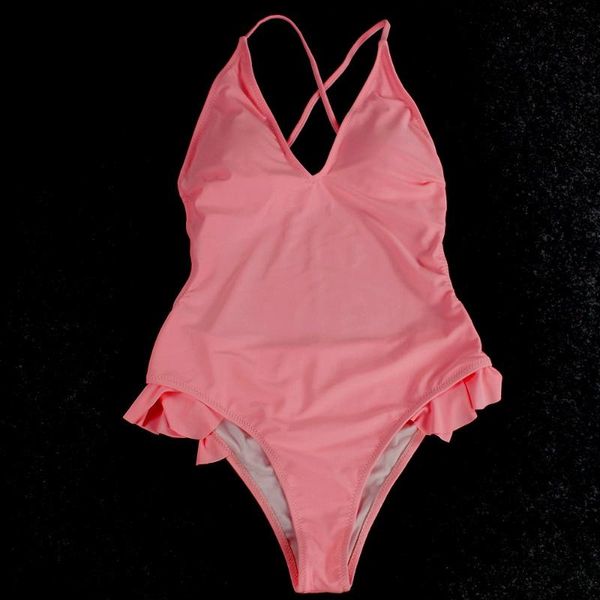 

solid fulaigesi one 2020 piece swimsuit lotus leaf swimwear bathing suit women swimming summer beach string monokin, White;black