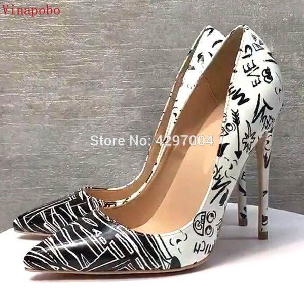 

vinapobo artistic white black graffiti printed pumps women stiletto high heels ladies wedding party shoes pointed toe shoes1