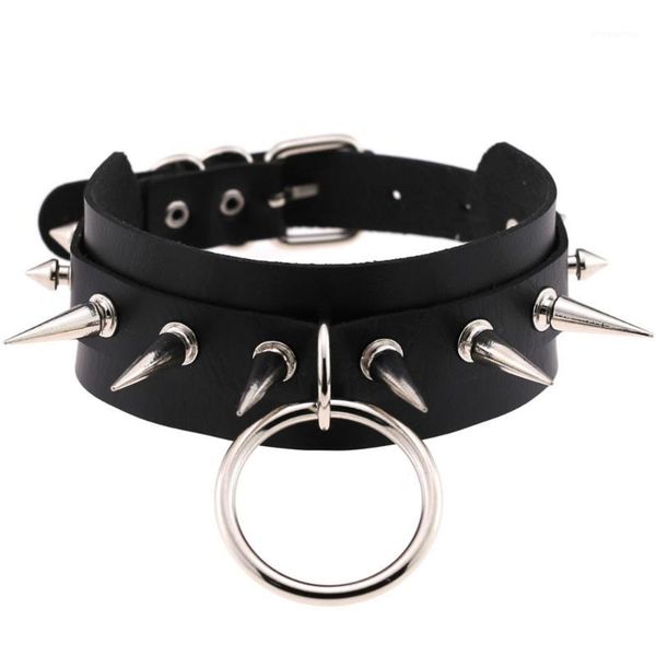 

big o-round punk rock gothic chokers women men leather silver spike rivet stud collar choker necklace statement jewelry bijoux1, Golden;silver